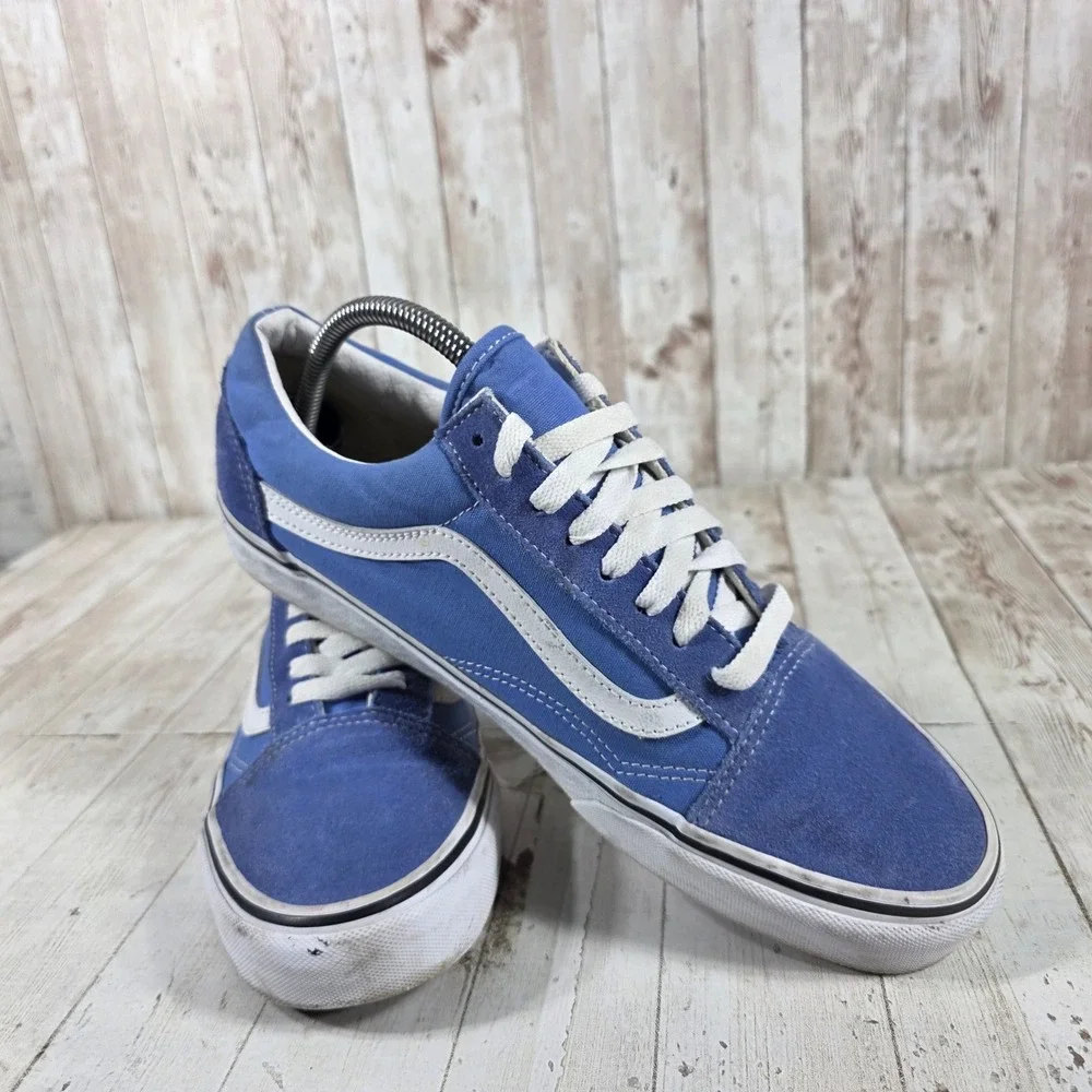 Vans Old Skool Blue White Canvas Suede Low Top Skate Shoes Mens 9 Womens 10.5